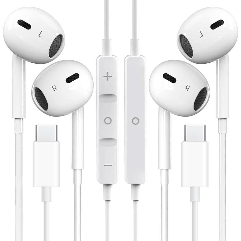 USB-C Headphones with Mic & Volume Control – Hifi Stereo Earbuds for Iphone 17/17 Pro/16/15, Samsung S25/S24/S23, Pixel 10/9, Oneplus & USB-C Phones