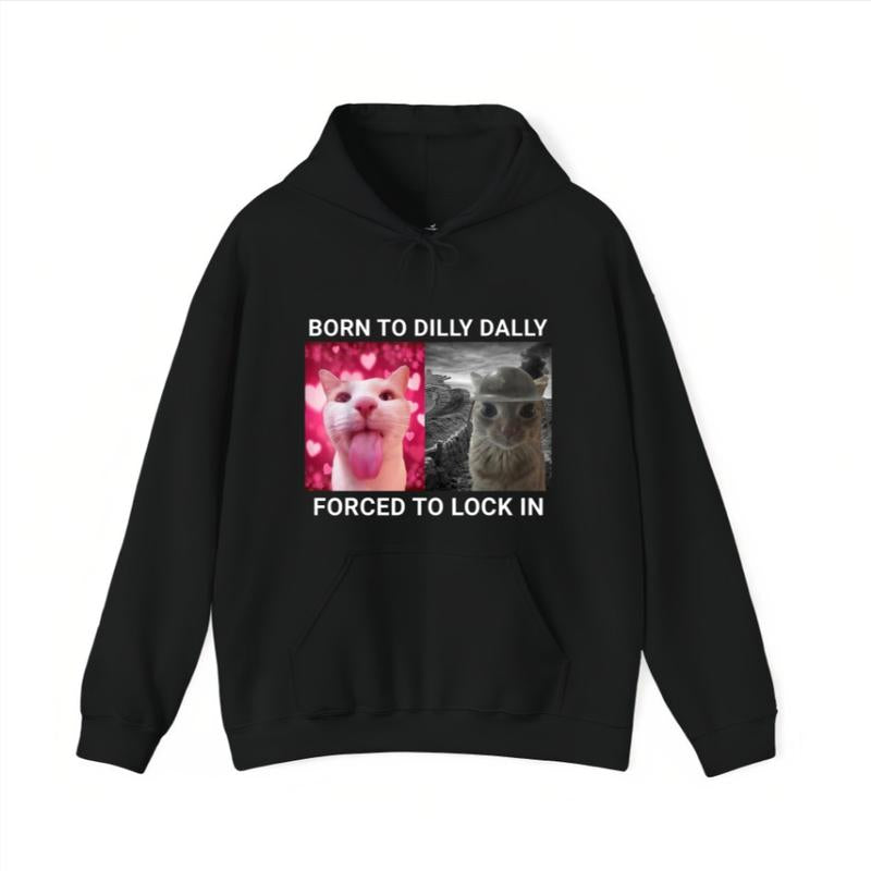 Born to Dilly Dally Forced to Lock in T-Shirt Popular Meme Funny Cat Shirt Cute Graphic Tee Cotton Shortsleeve