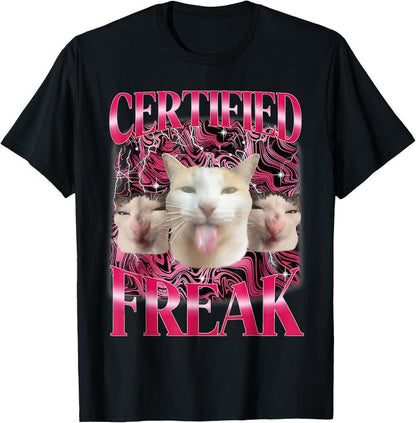 100% Cotton Certified Freak Eat Cement Cursed Cat Funny Cat Meme T-Shirt