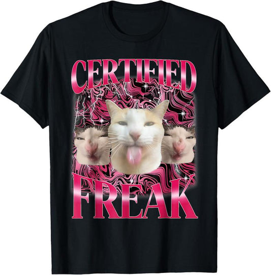 100% Cotton Certified Freak Eat Cement Cursed Cat Funny Cat Meme T-Shirt