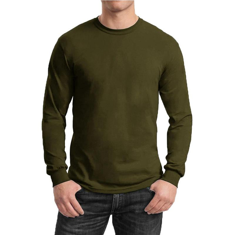 Men'S Long Sleeve Cotton-Blend Crew Neck Tee