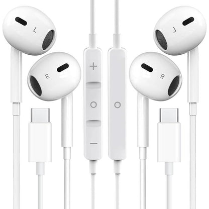 USB-C Headphones with Mic & Volume Control – Hifi Stereo Earbuds for Iphone 17/17 Pro/16/15, Samsung S25/S24/S23, Pixel 10/9, Oneplus & USB-C Phones