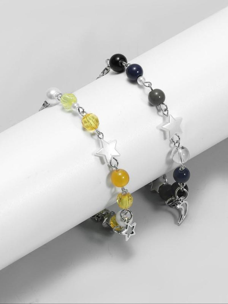 Unisex Cute Guitar & Star Charm Matching Bracelets, Friendship Couple Y2K Colorful Beaded Bracelets for Women Men, Bracelet Kit Summer Jewelry Gift