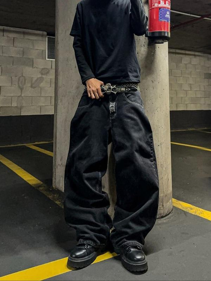 Street Style Loose Embroidered Jeans, Comfortable Denim Jeans for Casual Wear, Trendy Fashion for Men and Women