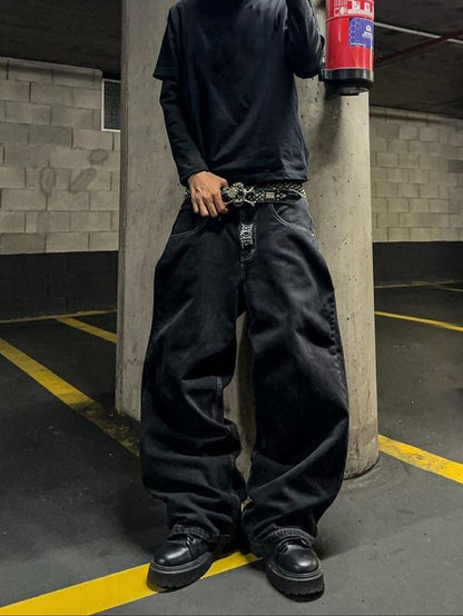 Street Style Loose Embroidered Jeans, Comfortable Denim Jeans for Casual Wear, Trendy Fashion for Men and Women