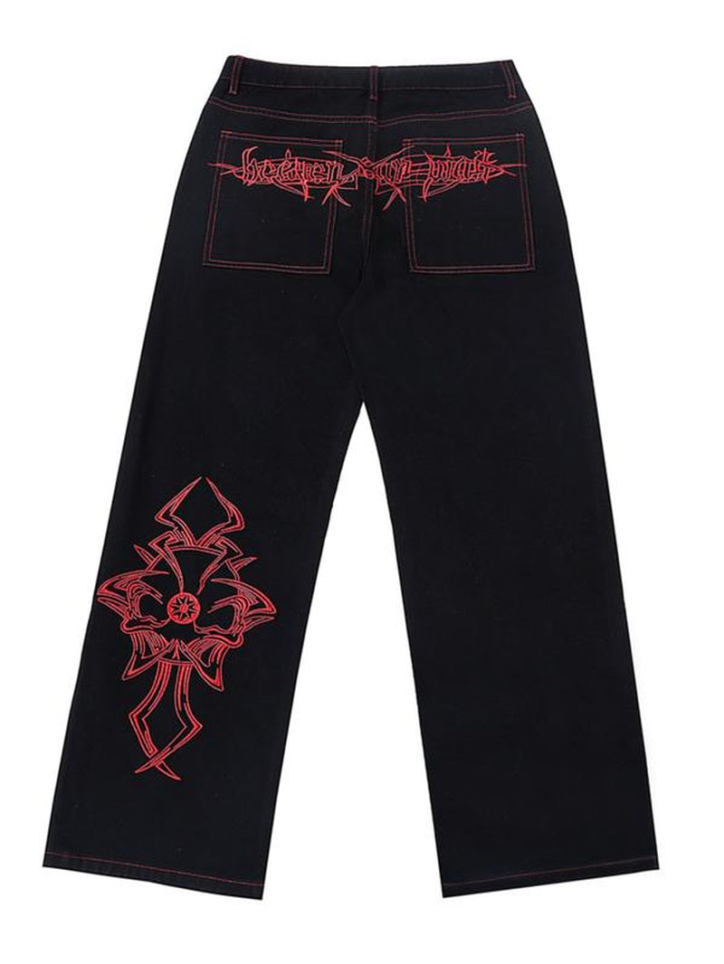 Street Style Loose Embroidered Jeans, Comfortable Denim Jeans for Casual Wear, Trendy Fashion for Men and Women