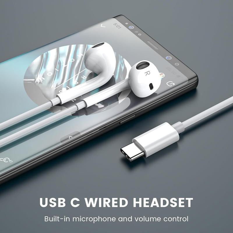 USB-C Headphones with Mic & Volume Control – Hifi Stereo Earbuds for Iphone 17/17 Pro/16/15, Samsung S25/S24/S23, Pixel 10/9, Oneplus & USB-C Phones