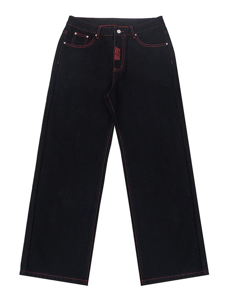 Street Style Loose Embroidered Jeans, Comfortable Denim Jeans for Casual Wear, Trendy Fashion for Men and Women