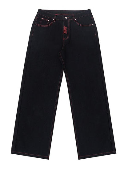 Street Style Loose Embroidered Jeans, Comfortable Denim Jeans for Casual Wear, Trendy Fashion for Men and Women