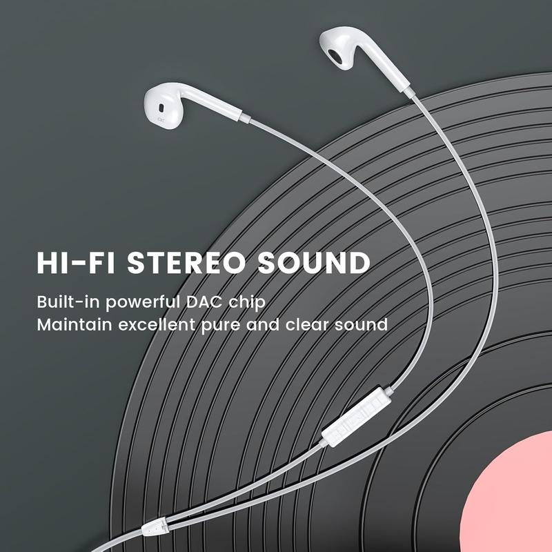 USB-C Headphones with Mic & Volume Control – Hifi Stereo Earbuds for Iphone 17/17 Pro/16/15, Samsung S25/S24/S23, Pixel 10/9, Oneplus & USB-C Phones