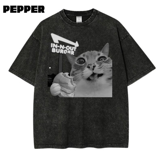 Rigby Cat Selfie at In-N-Out Tee, Unisex Vintage Graphic T-Shirt, Funny Meme Tshirt, Cringe Funny Dumb Shirt, Menswear, Womenswear, Streetwear