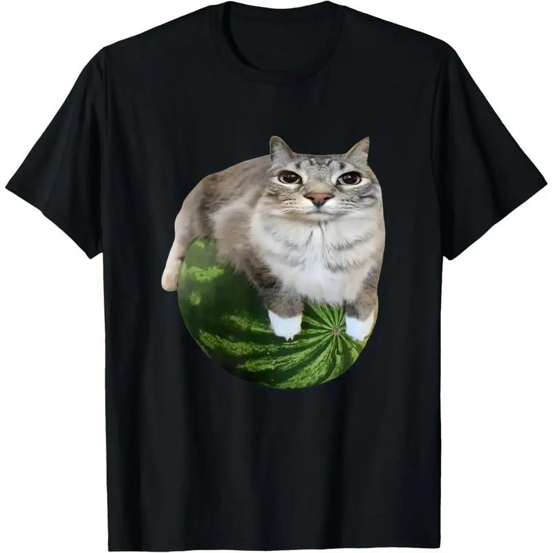 Watermelon Cat Silly Cat Meme T-Shirt a Hilarious Watermelon Print Shirt Is Stylish Unisex Top for Women