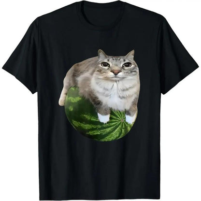 Watermelon Cat Silly Cat Meme T-Shirt a Hilarious Watermelon Print Shirt Is Stylish Unisex Top for Women