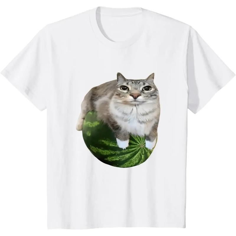 Watermelon Cat Silly Cat Meme T-Shirt a Hilarious Watermelon Print Shirt Is Stylish Unisex Top for Women