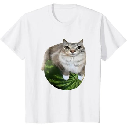 Watermelon Cat Silly Cat Meme T-Shirt a Hilarious Watermelon Print Shirt Is Stylish Unisex Top for Women